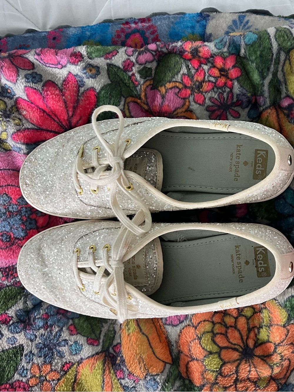 kate spade White Sparkle Lace-Up Sneakers